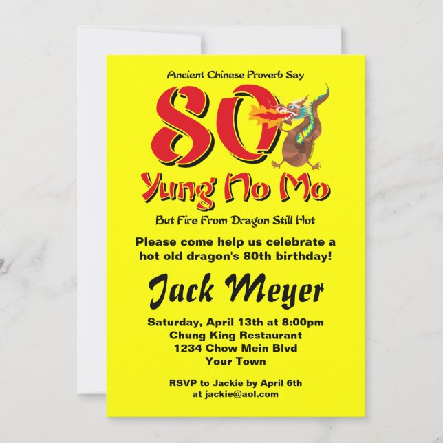 Yung No Mo 80th Birthday Invitation (Front)