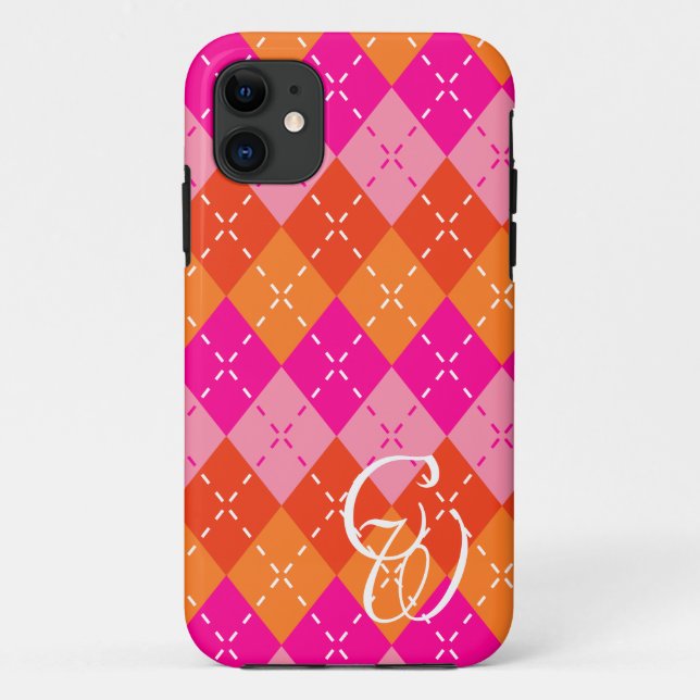 Yuppie Preppy Sporty Pink and Orange Argyle Case-Mate iPhone Case (Back)