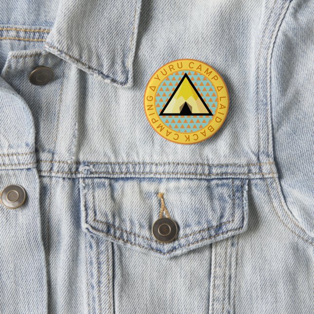 Yuru Camp Badge - Laid Back Camping Button (In Situ)