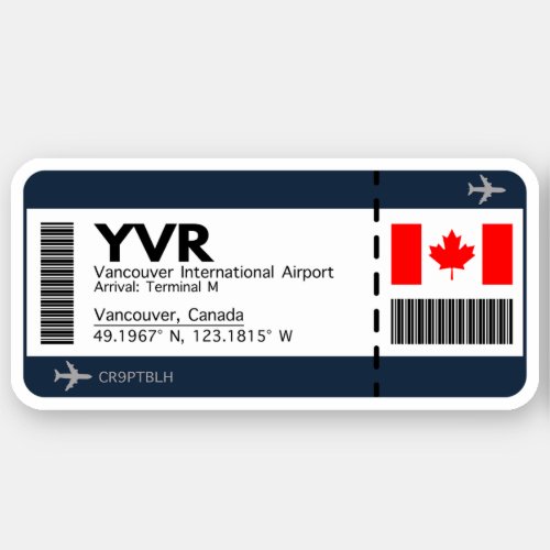 YVR Vancouver Boarding Pass _ Canada Ticket Sticker