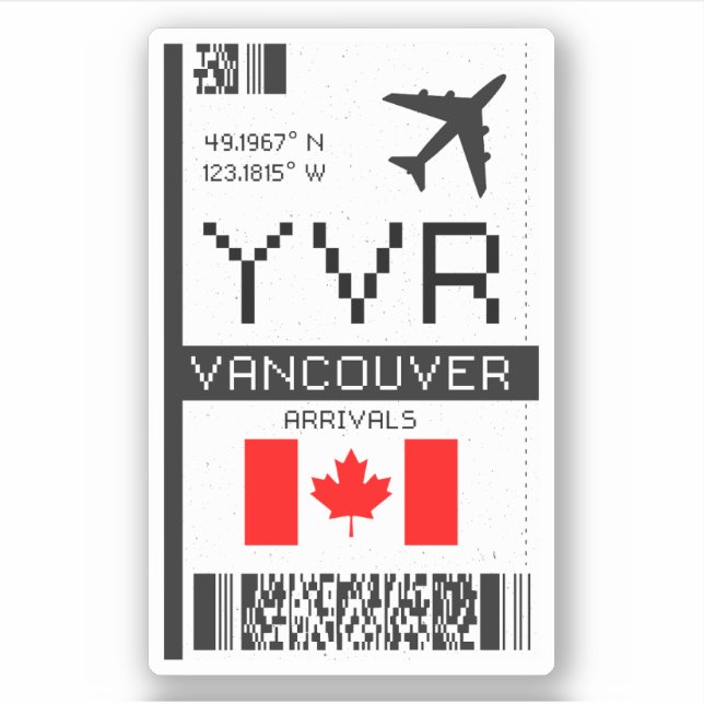 YVR Vancouver, Canada Airport Boarding Pass Sticker (Front)