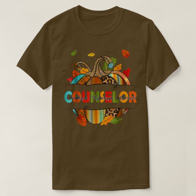 YynA Leopard Fall Autumn Thanksgiving Counselor Sc T-Shirt (Design Front)