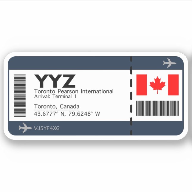 YYZ Toronto Boarding Pass - Canada Ticket Sticker (Front)