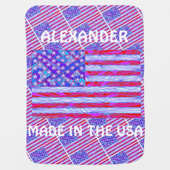Z American Flag Made In The USA Custom Baby Fun Stroller Blanket (Front)