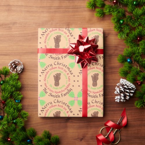 Z Bigfoot Sasquatch Track Christmas Personalized Wrapping Paper