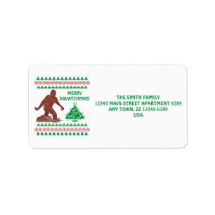 Z Bigfoot Walking Sasquatch Funny Christmas Label