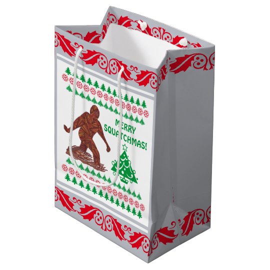 Z Bigfoot Walking Sasquatch Silver Red Funny Medium Gift Bag