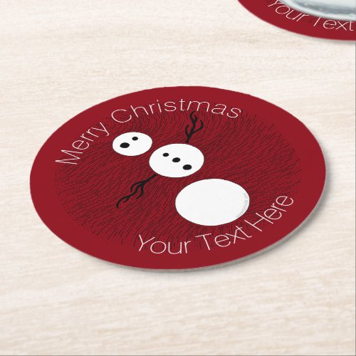 Z Black And White Snowman On Red Christmas Holiday Round Paper Coaster