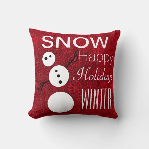 Z Black And White Snowman On Red Christmas Holiday Throw Pillow