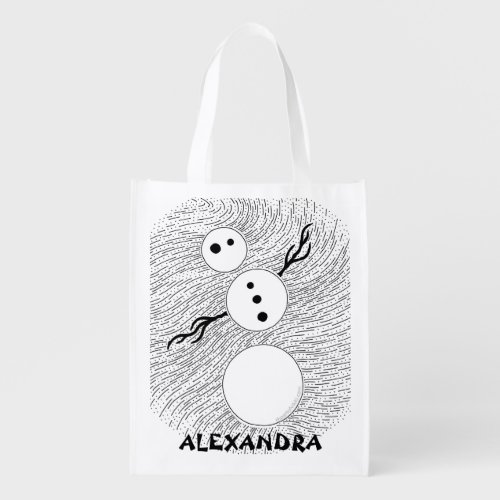 Z Black And White Snowman Personalized Grocery Bag