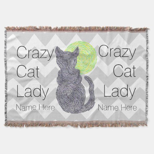 Z Black Cat And The Moon Cat Lover Crazy Cat Lady Throw Blanket