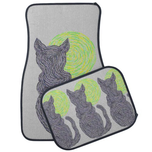 Z Black Cat And The Moon Cat Lover Custom Full Car Floor Mat