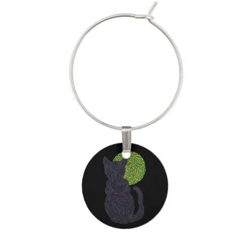Z Black Cat And The Moon Cat Lover Wine Glass Charm