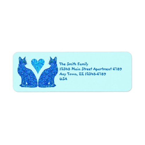 Z Blue Abstract Cats And Heart Art Label