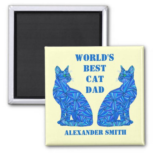 Z Blue Abstract Sitting Cat Crazy Cat Guy Cat Dad Magnet