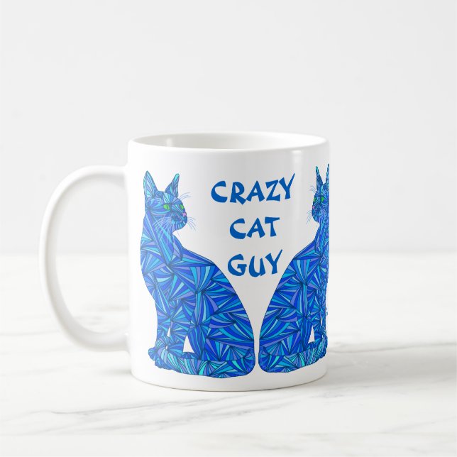 Z Blue Abstract Sitting Cat Crazy Cat Guy Coffee Mug (Left)