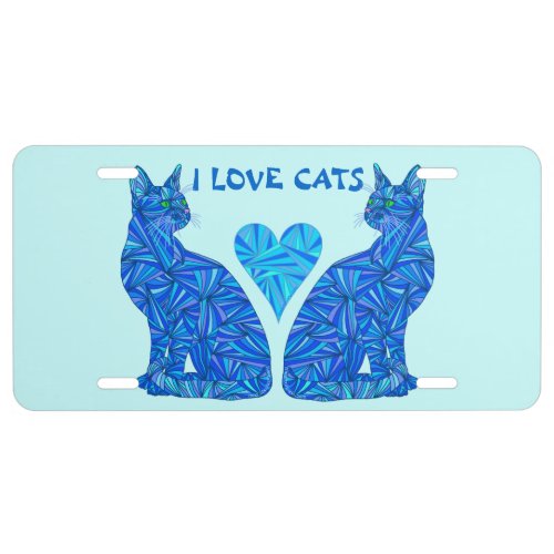 Z Blue Abstract Sitting Cat I Love Cats Cat Lover License Plate