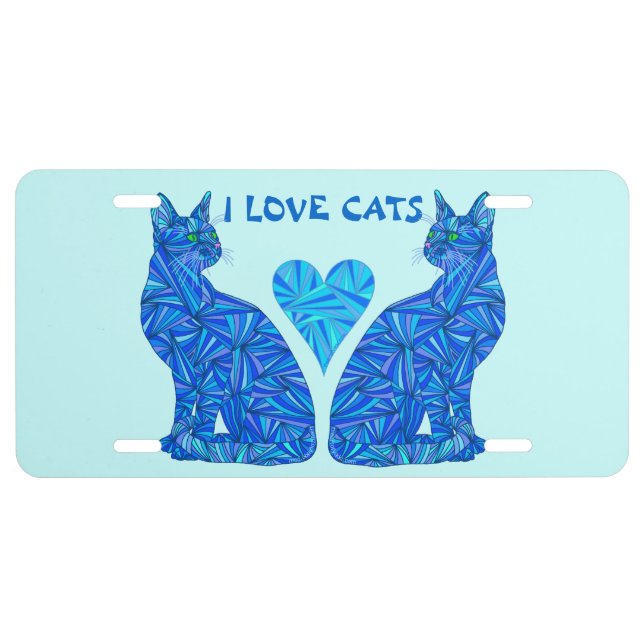 Z Blue Abstract Sitting Cat I Love Cats Cat Lover License Plate (Front)