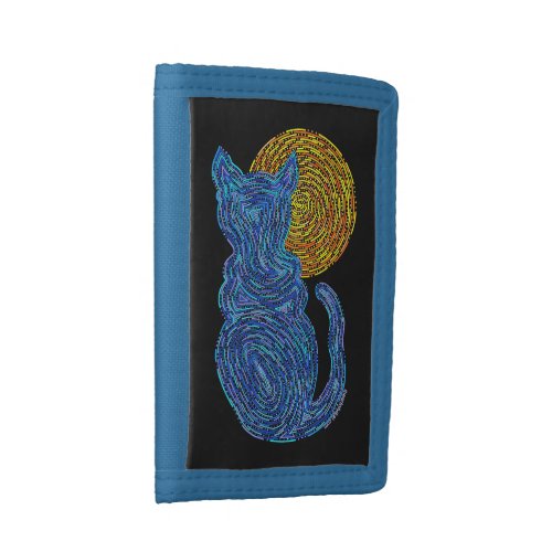 Z Blue Cat And The Moon Abstract Art Billfold Tri_fold Wallet
