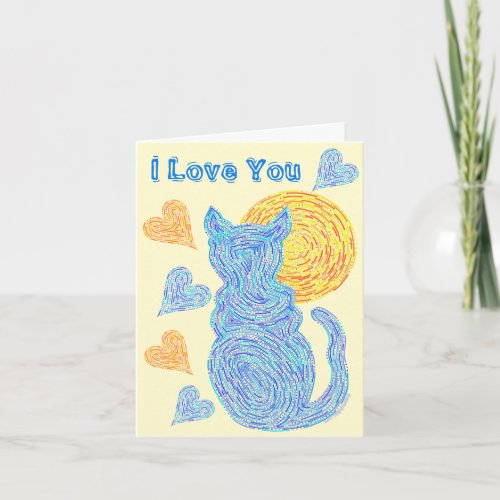 Z Blue Cat And The Moon Cat Lover Anniversary Card