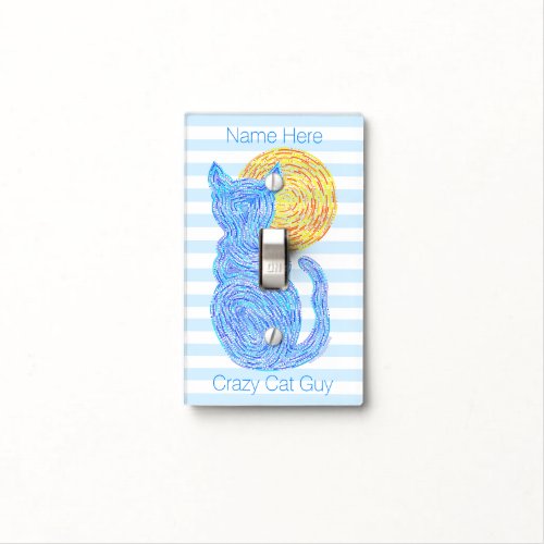 z Blue Cat And The Moon Cat Lover Crazy Cat Guy Light Switch Cover