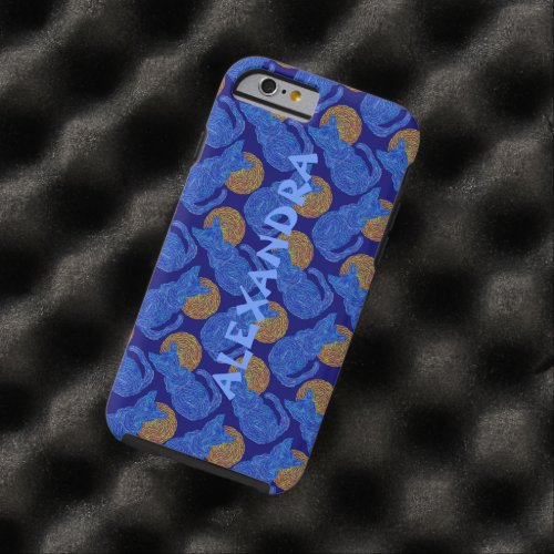 Z Blue Cat And The Moon Cat Lover Pattern Tough iPhone 6 Case