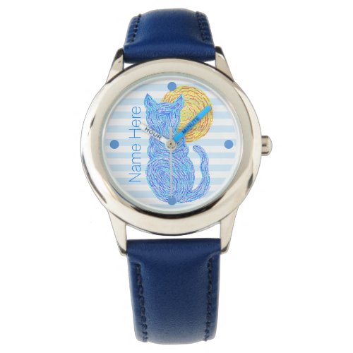 Z Blue Cat And The Moon Cat Lover Personalized Watch
