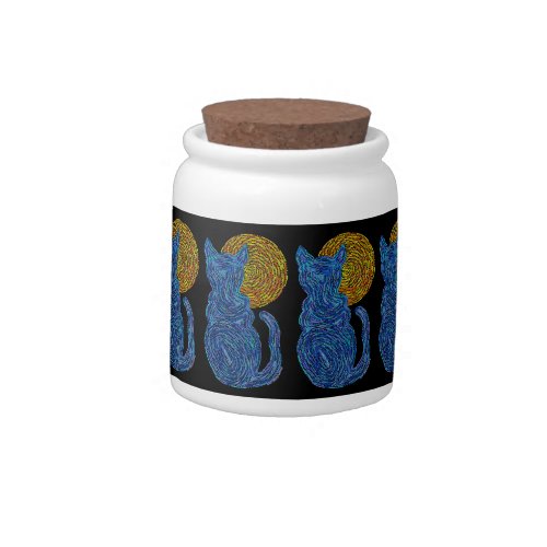 Z Blue Cat Moon Abstract Art Zen Snack Treats Jar