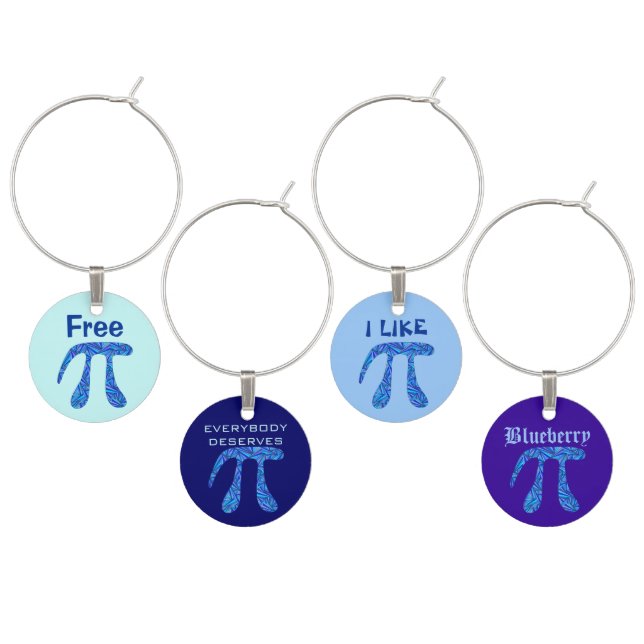 Z Blue Pi Symbol Math Geek Nerd Party Bling Set Wine Charm (Staggered)