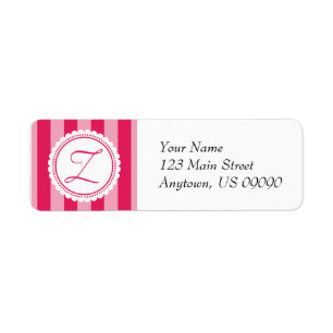 Z Candy Striper Monogram Address Labels Raspberry