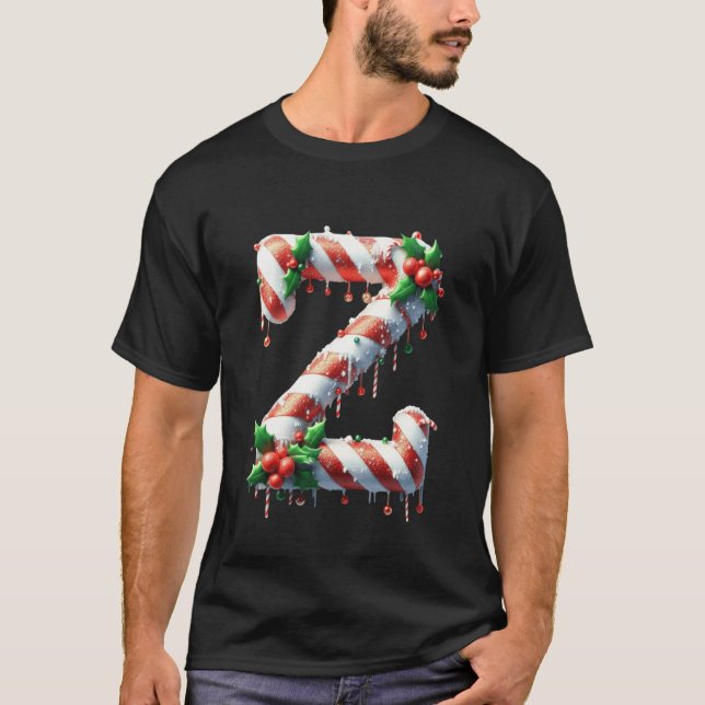 Z Christmas Candy Cane Letter Joy T-Shirt (Front)