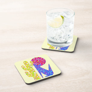 Z Colorful Abstract Art Blue Coyote Wolf Party Drink Coaster