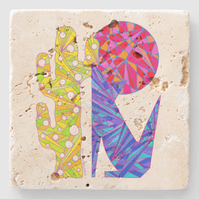 Z Coyote Wolf Colorful Southwestern Art Design Stone Coaster (Front)