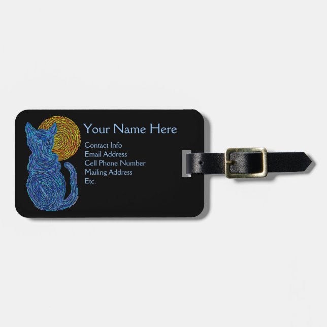 Z Cute Blue Cat Art Luggage Tag (Front Horizontal)