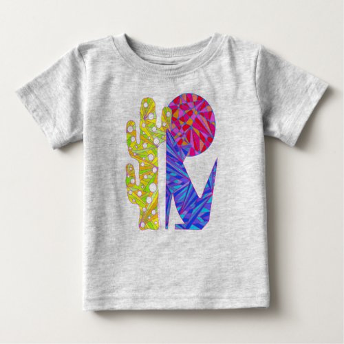 Z Cute Blue Coyote Cactus And Moon Art T_Shirt