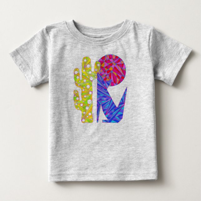 Z Cute Blue Coyote Cactus And Moon Art T-Shirt (Front)