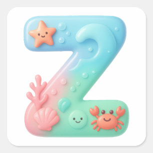 "Z" Cute Letter - Underwater Sea Creature Square Sticker