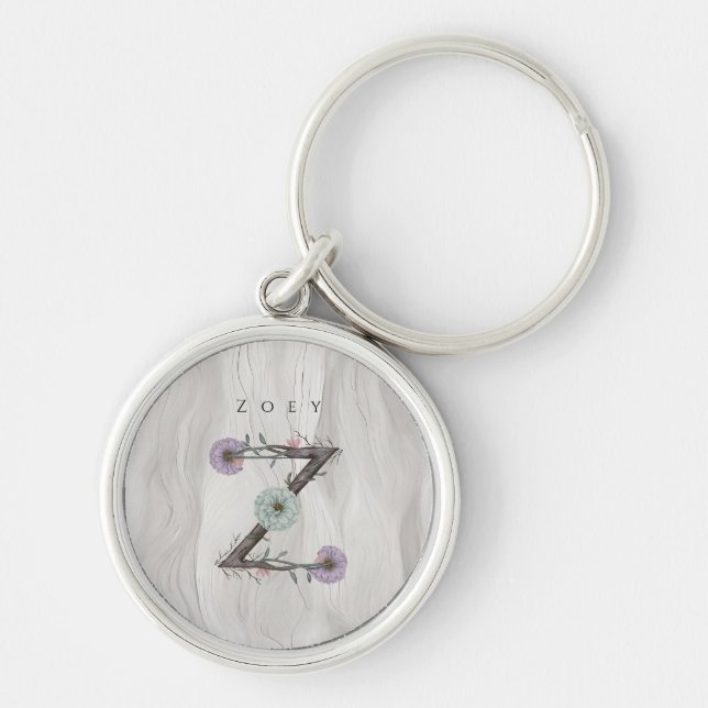 Z Floral Monogram Modern Minimalist Keychain (Front)