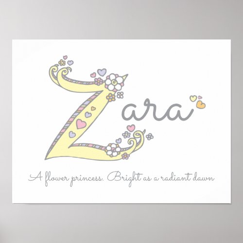 Z for Zara initial doodle art name meaning Poster