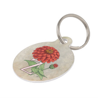 Z for Zinnia Flower Alphabet Monogram Pet ID Tag