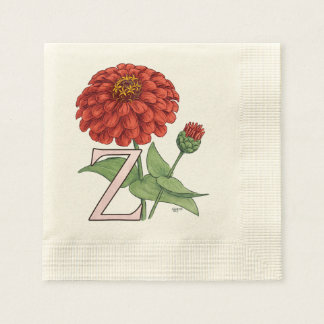 Z for Zinnia Flower Monogram Floral Art Napkins
