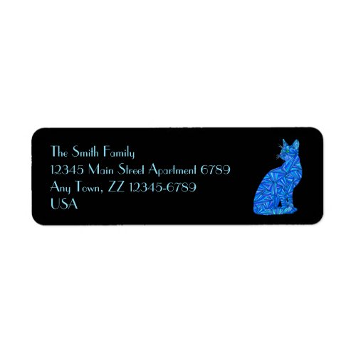 Z Fun Blue Abstract Sitting Cat Art Address Labels