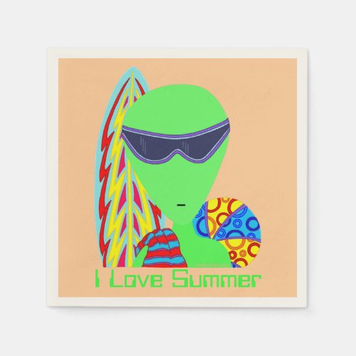 Z Fun LGM Alien Vacation I Love Summer Party Napkins