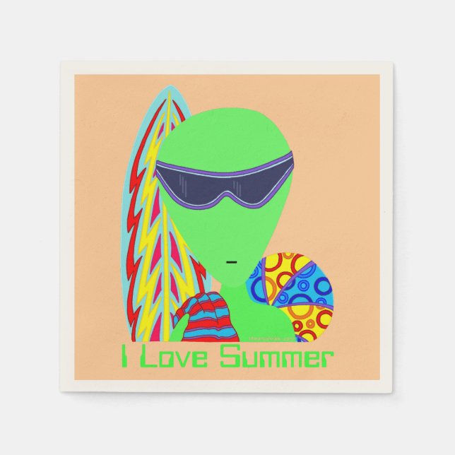Z Fun LGM Alien Vacation I Love Summer Party Napkins (Front)