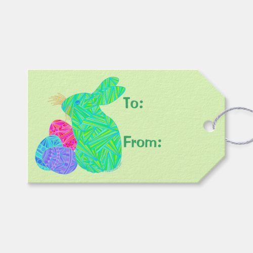 Z Green Easter Bunny Easter Eggs Colorful Rabbit Gift Tags