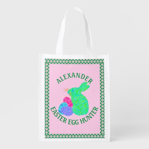 Z Green Easter Bunny Easter Eggs Colorful Rabbit Grocery Bag