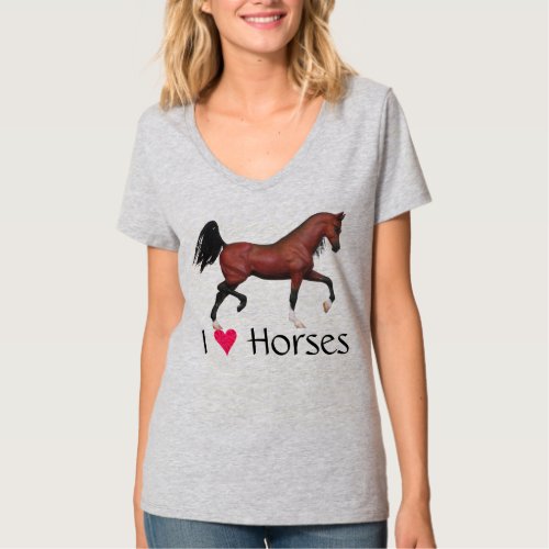 Z I Heart Horses Love Horses Trotting Bay Arab T_Shirt