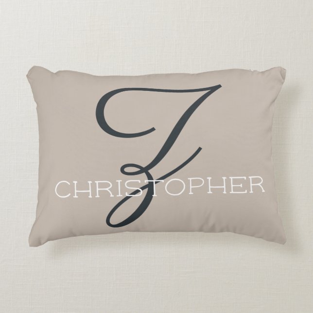 Z Initial Calligraphy Name Taupe Tan Neutral Chic Accent Pillow (Front)