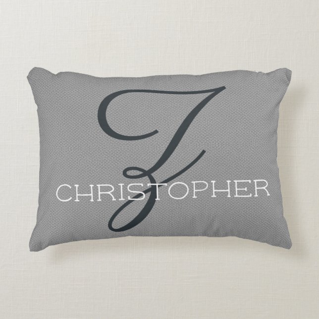 Z Initial Personalized Name Black White Gray Accent Pillow (Front)
