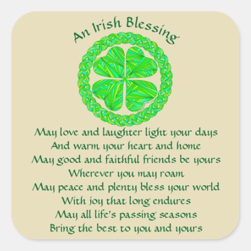 Z Irish Blessing Celtic Shamrock Square Sticker
